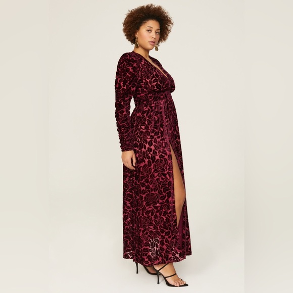 Elegant Burgundy Velvet Dress - Picture 6 of 16